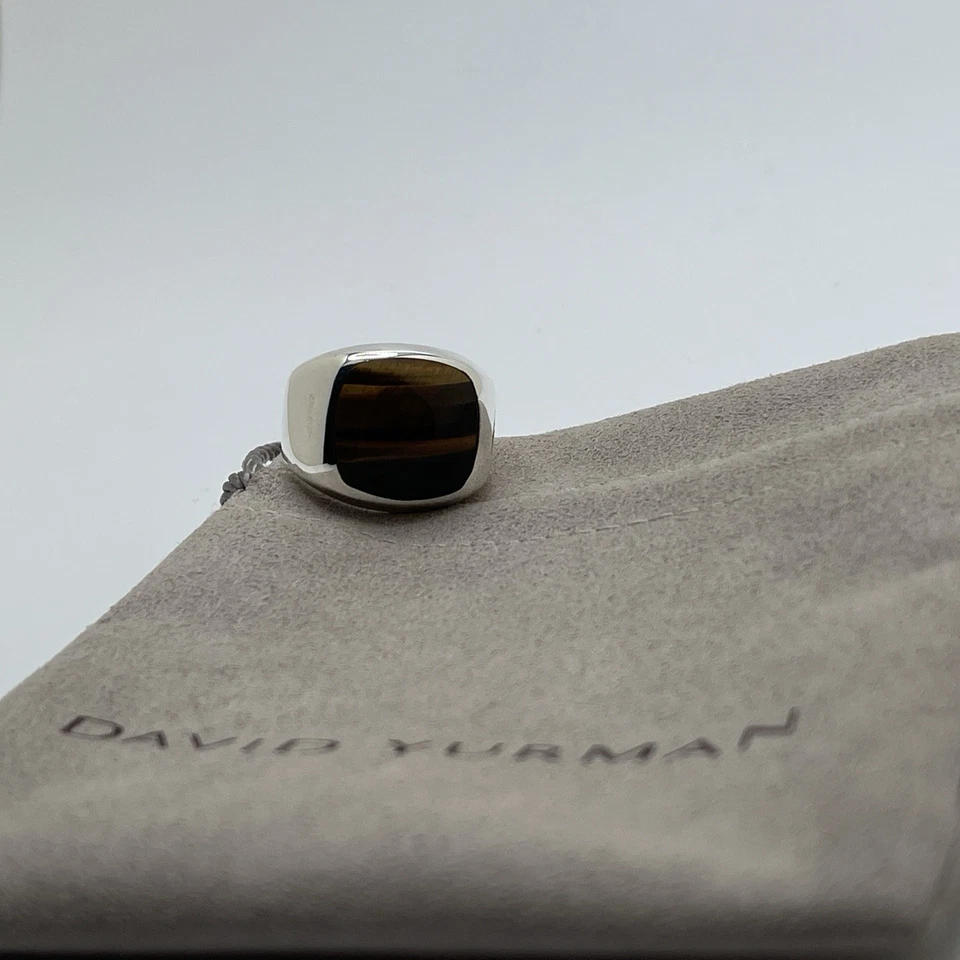 Anillo David Yurman Plata Esterlina Piedra Exótica Ojo de Tigre Sello Talla 9 Foto 1 de 4