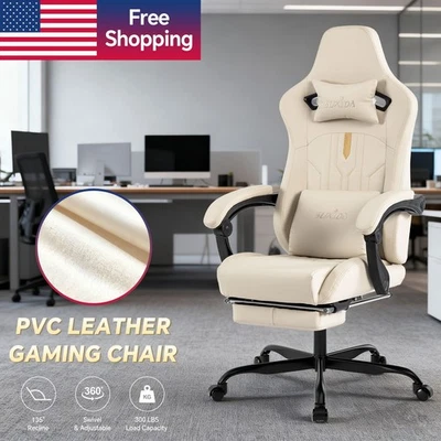Gaming Chair with Footrest Ergonomic Computer Chair Massage Lumbar Cushion - Image 1 of 4