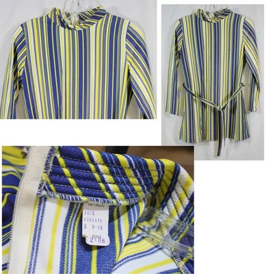 True Vtg Shirt Top Tunic Mod Retro 1960s 70s Stripes Tie Waist Disco Fab 9/10 - Image 1 of 4