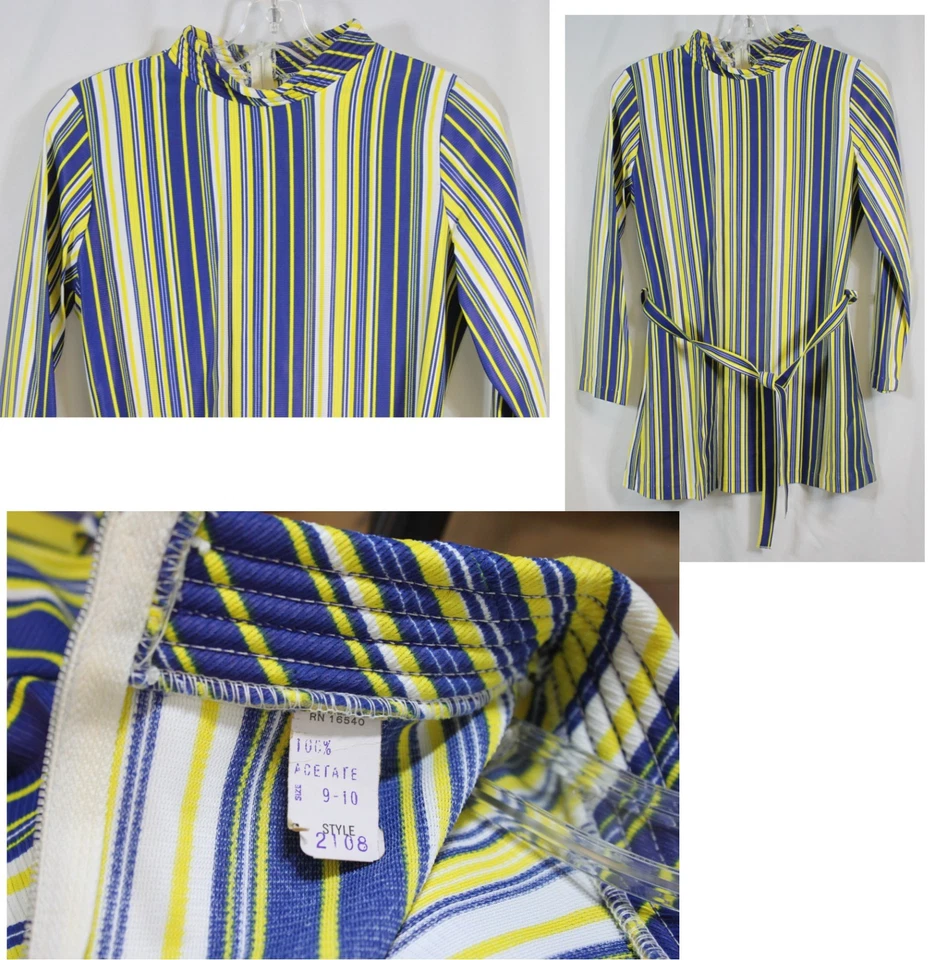 Verdadera Camisa De Colección Top Túnica Mod Retro Años 60 70 Rayas Corbata Cintura Disco Fab 9/10 Foto 1 de 4