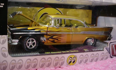 M2 1957 CHEVROLET BEL AIR HARDTOP☀ gold; black flames☀MOONEYES☀R81 20-11☀1:24 - Image 1 of 4