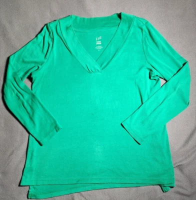 J Jill Топ женщин средний блузка с длинным рукавом V шеи 100% Pima хлопок - Изображение 1 из 4