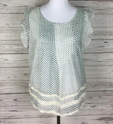 Top Jessica Simpson Blanco Negro Verde Lunares Pintuck Volantes Manga Flutter S Foto 1 de 4