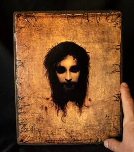 Handmade Icon "Savior Blinking" St. Veronica's Cloth Wooden Religious Artwork - Picture 1 of 7