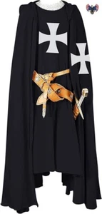 Cotton Tunic Medieval Knight Templar Surcoat with Hooded Clock Cap Reenactment - Picture 1 of 8