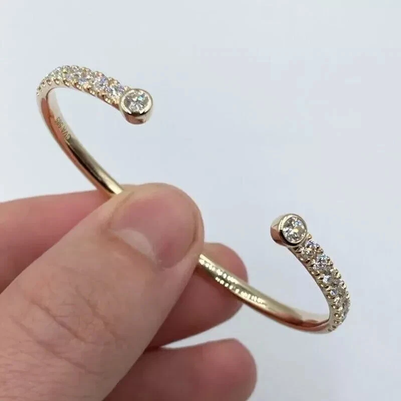 3CtRound Lab Created Diamond Women's Cuff Bangle Bracelet 14K Yellow Gold Finish - Image 1 of 4