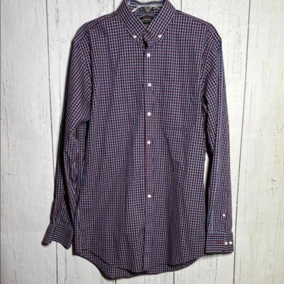 Camisa de vestir Neiman Marcus roja blanca azul ajuste cuello abotonado cuello 16 Foto 1 de 3