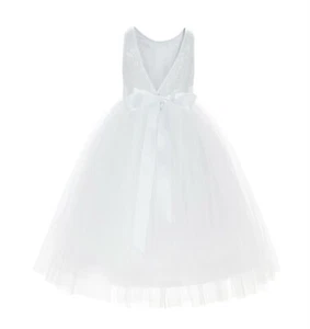 Sequin Open Back Flower Girl Dress Junior Bridesmaid Dress Baptism Dress Formal - Picture 1 of 50