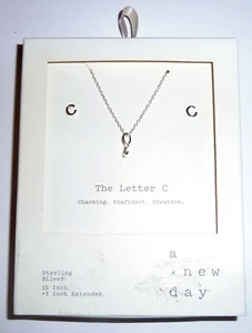 Sterling silver Necklace & pendant & earring pair LETTER C In Orig. Box New Day - Picture 1 of 2