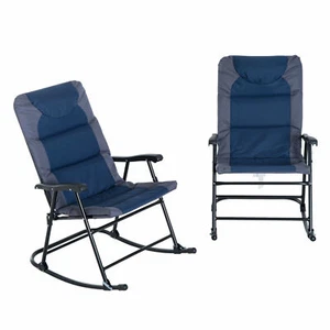 Pack of 2 Folding Rocking Chair Padded Seat Outdoor Camping Garden Patio Rocker - Picture 1 of 11