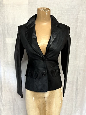 Chaqueta Blazer Para Mujer Vintage Años 70 Ajustada Cuero Negro Etiqueta Original Semental Foto 1 de 4