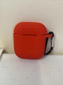 Honeycomb Textured Silicone Skin Case Cover w/ Keychain For AirPods 1 & 2, Red - Picture 1 of 4