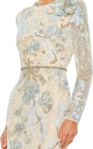 Mac Duggal Size 4 Blush Long Sleeve Embellished Floral Lace Trumpet Gown $798 - Picture 1 of 6