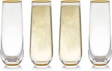 Trinkware Stemless Champagne Flute Glass Set Of 4 With Gold Rim And Base -... 
