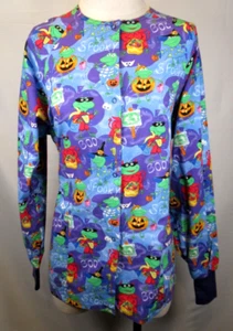 Comfy Cotton Scrubs Scrub Jacket Halloween M Medium Frogs in Costume Pumpkins - Picture 1 of 7