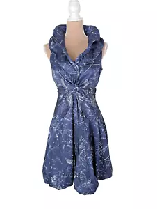 Samuel Dong Navy Blue Zodiac Celestial Bubble Dress XS Sculptural Ruffle Collar - Picture 1 of 15