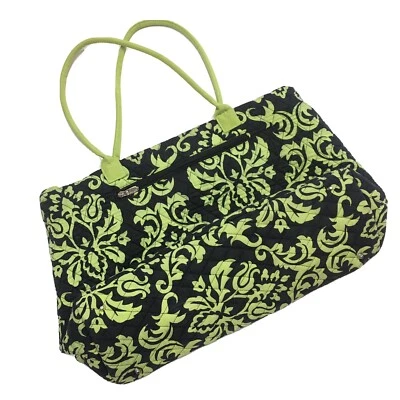 Bagagem de mão Belvah acolchoada sacola de compras grande damasco preta verde - Imagem 1 de 4