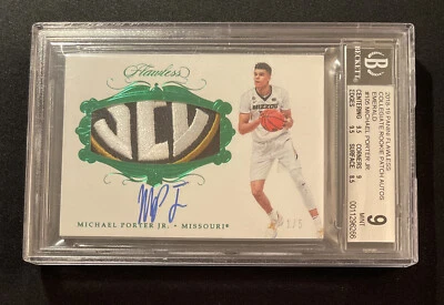 Michael Porter 2018 Flawless 1/5 RPA Auto SEC Patch Graded BGS 9 Mint / 10 Auto - Image 1 of 2