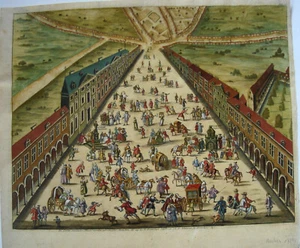 Aachen Komphausbadstraße Badehäuser dekorativer kolorierter Kupferstich 1727 - Picture 1 of 7
