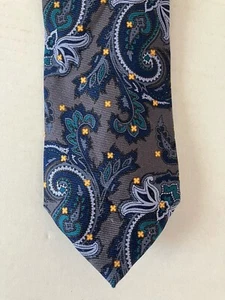 Henry Jacobson Men's Necktie Tie Silk Repp Gray Blue Teal Paisley Made USA 60" - Picture 1 of 8