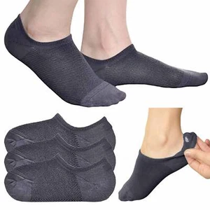 3 Pairs Invisible No Show Socks Non Slip Loafer Low Cut Cotton Unisex Grey 9-11 - Picture 1 of 1