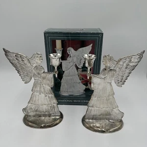 International Silver Company Silver Plated Angel Candle Holder Pair With Box VTG - Picture 1 of 6