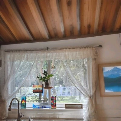 Vintage Sheer  Lace Window Curtain Panels 2 White 48 x 60 USA Made Shabby Chic - Image 1 of 4