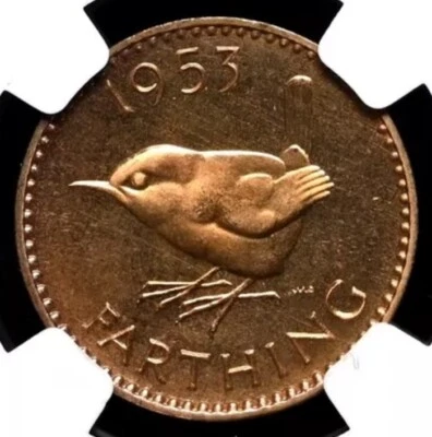 G BRITAIN 1953 Queen Elizabeth II Coronation PROOF, 1/4P Farthing Coin, NGC PF64 - Image 1 of 4