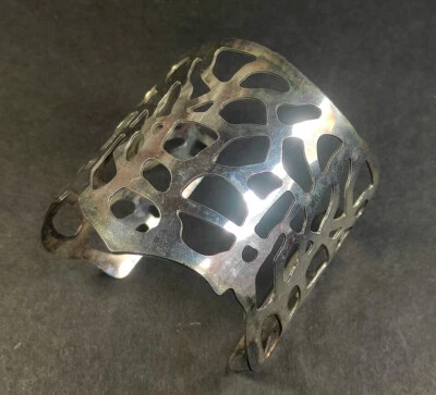 B2478 Brazalete Étnico Metal Blanco Tribal Brazalete Ancho Moda Joyería India Foto 1 de 4