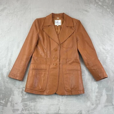 Chaqueta Abrigo de Cuero Wilsons Vintage Mujer 10 Marrón Claro 3 Botones Forrada Años 70 Foto 1 de 4