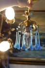 Opaline Vintage Blue Macaroni beaded tole Brass baby room SWAG lamp chandelier !
