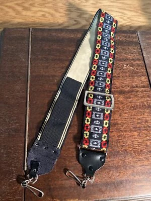 VINTAGE 1970s CAMERA STRAP GRAY RED & YELLOW embroidered Hippie Retro Design - Image 1 of 2
