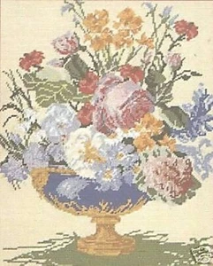 Blue Vase Flowers Tapestry Needlepoint Canvas - Picture 1 of 1