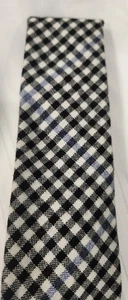 Tommy Hilfiger 50% Wool Mens Tie Black/White/Blue Checked Pattern - Picture 1 of 8