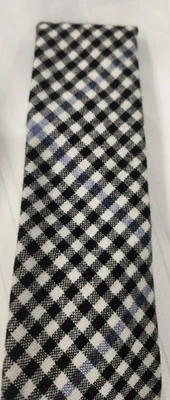 Tommy Hilfiger 50% шерсти мужской галстук черный/белый/синий клетчатый узор - Изображение 1 из 4