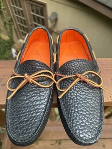 Rancourt & Co Shoes Black Bison Moccasin Driver Handmade In USA Sz 9 D - Picture 1 of 13