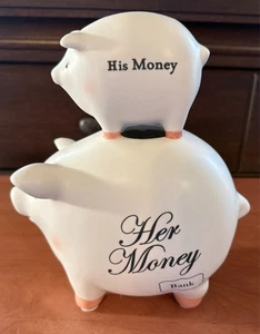 HIs Money/Her Money Ceramic Piggy Bank 2006 C.M. Redwine 9"x7.5"x4" - Picture 1 of 8