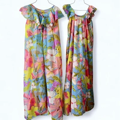 Peignoir Set Floral Miss Elaine 60s Dress Gown Robe Hawaiian Maxi Vintage Rare S - Image 1 of 4