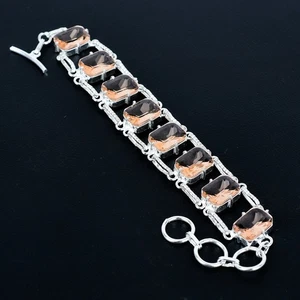 Morganite Cushion Gemstone Gift 925 Sterling Silver Jewelry Bracelet 7" VJ 1245 - Picture 1 of 6