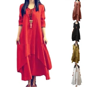Dress Women\'s Dress Pastoral Retro Solid Color Casual Comfy Fashion Hot - Picture 1 of 42