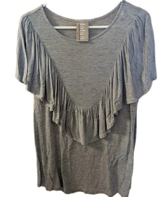 Jersey Anthropologie DOLAN L Top Gris Volantes Flecos Drapeado Suroeste Slub Tejido Foto 1 de 4