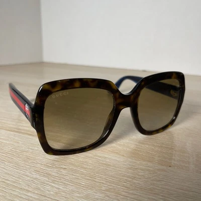 Gucci GG0036S 004 Sunglasses Havana Brown Blue Glitter Red READ 54-22-140 Italy - Image 1 of 4