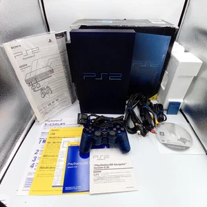PlayStation 2 Console Midnight Blue SCPH-50000 Boxed HDD Stand Japanese Tested - Picture 1 of 23