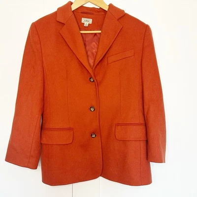 Chaqueta Blazer LL Bean Para Mujer Lana Mezcla Cachemira Forrada Satén Talla 12 R Naranja Foto 1 de 4