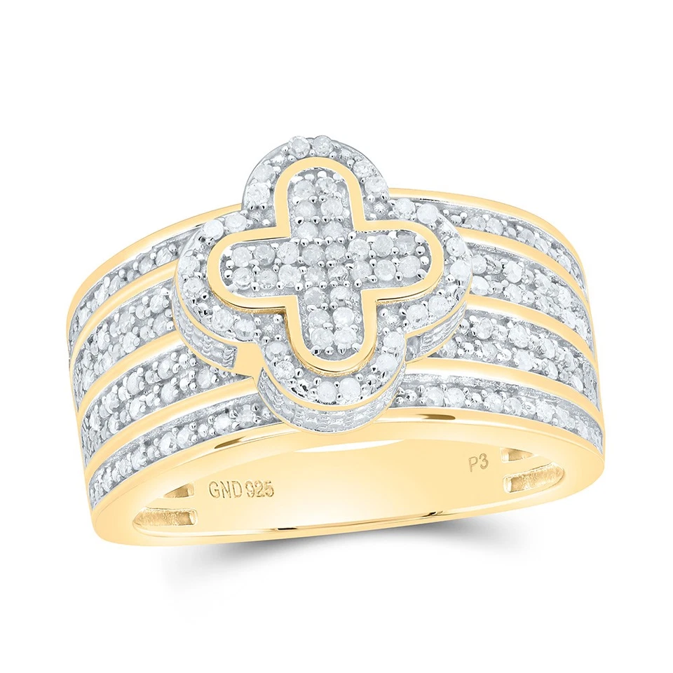 925 Gold Plated Genuine Diamond Cluster 3D 4 Leaf Clover Cocktail Ring 1/2 CT - Image 1 of 1