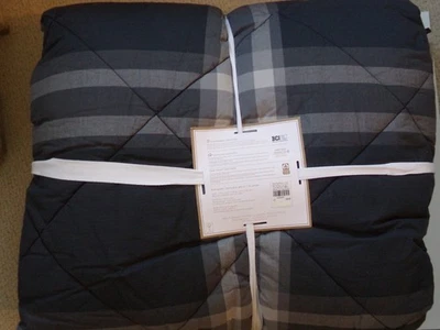 New Pottery Barn Teen Xander Plaid Full Queen Comforter Black - Image 1 of 4