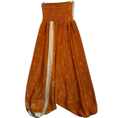 Harem Pants Women S/M Silk Smocked Chinnamon Brown Beach Hawaiian Vintage - Image 1 of 4