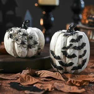 Resin Halloween Pumpkins Bats Spiders White Black Pumpkin Decorative Tabletop - Picture 1 of 6