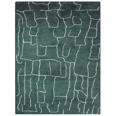 Alfombra contemporánea de mezcla de seda con telar anudada a mano verde oscuro blanco BBH BBLSM628 Foto 1 de 4