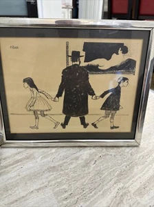 VINTAGE J.HERR DRAWING JEWISH ARTIST HUMOR ART OF RABBI SIGNED - Picture 1 of 3